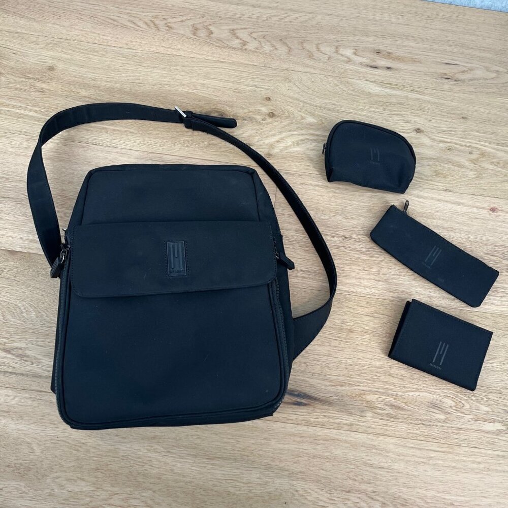 Missoni Crossbody Belt Travel Commuter Bag Set Small Black Nylon Pockets Minimal